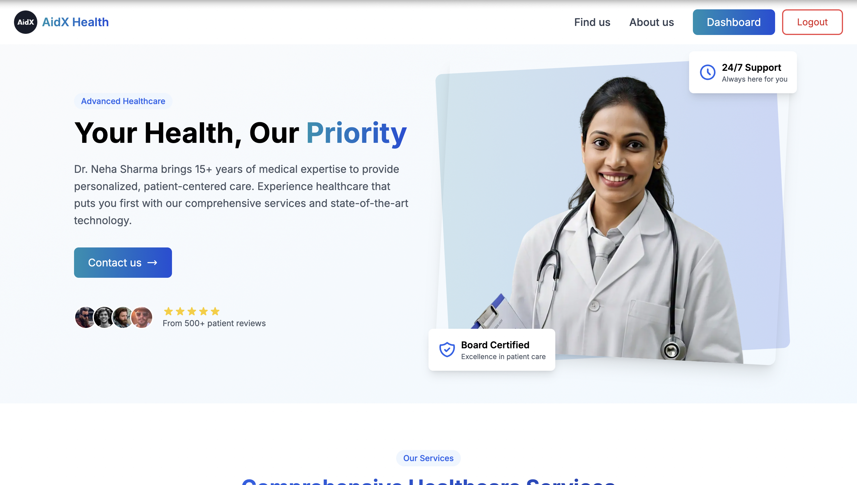 healthcare dashboard with patient management